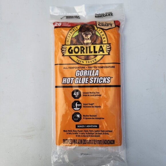 NEW Gorilla Hot Glue Sticks Clear Full Size 8" Long 20 Count Arts and Crafts Cra - Picture 8 of 14